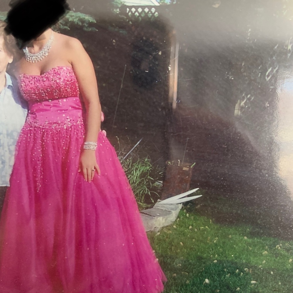 Strapless hot pink dress